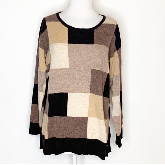 In Cashmere neutral block 100% cashmere sweater - Picture 1 of 7